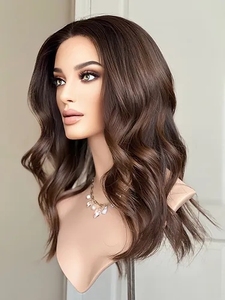 Venta al por mayor de pelucas médicas de cabello humano con cutícula alineada rusa 100% ondulado suelto de color marrón oscuro Peluca de encaje completo con base de seda PU - Product Image 3