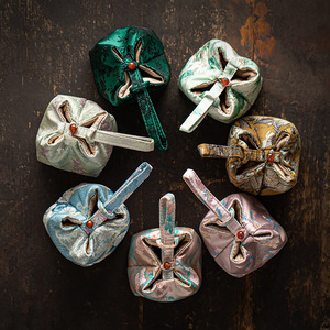 Chinese Style Brocade Teacup Storage <b>Bag</b> Cube Portable Travel Tea Set Pouch <b>Compression</b> Type Dehua Origin - Product Image 2