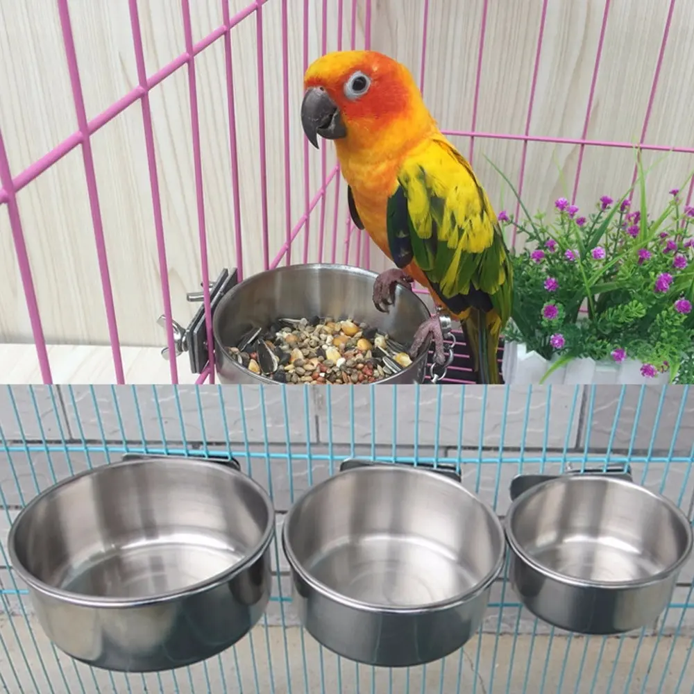 Чаша для птиц из нержавеющей стали, подвесная клетка, съемная чашка для воды для домашних животных, миска для попугаев, птиц, кормушки