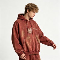 Sweat à capuche zippé délavé à l'acide avec imprimé lettres sur toute la surface, coupe oversize, effet vieilli, style streetwear pour homme
