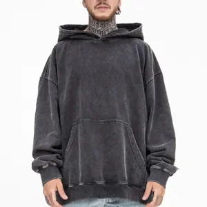 Wash Heavy Weight French Terry Pullover Hoodie Oversize Hoodie Men Wholesale Custom Hip Hop Style 400gsm Hooded Cotton Fabric