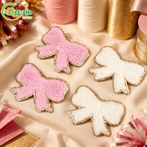 Gold Glitter Overlock Chenille <b>Bow</b> Patch Iron on Towel Glitter Patch for Hats Bags Hoodies - Product Image 1