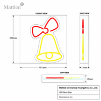 Enseigne néon LED en forme de cloche, nœud rouge, décor lumineux en acrylique jaune, alimentation USB 5V, boîtier à piles inclus, prête à être expédiée, directement de l'usine pour magasins et maisons
