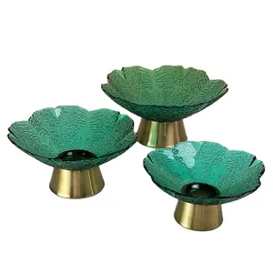 Artistic Available Three-piece Set Green Glass Material Plate with Rough Speckled Texture Elegant Revivalism Restore Ancient