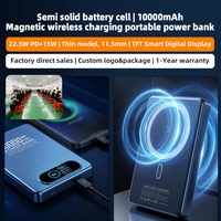 Powerbank Ultra Tipis Portabel 22.5W PD 15W Pengisian Daya Magnetik Nirkabel Cepat dan Ramping 10000mAh dengan Layar TFT USB-C