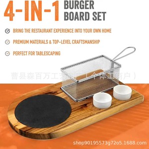 Plateau en bois pour frites et burgers avec passoire, plat à condiments en céramique, plateau à fromage, plateau à burgers en bois, plateaux de service pour repas et restauration hôtelière - Product Image 5