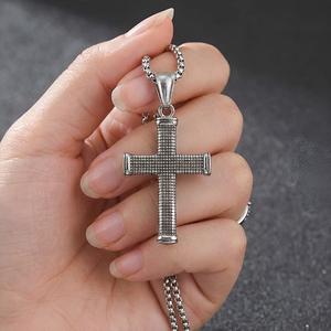High Quality Christian Mens Punk Religious Pendant Stainless Steel Antique Silver Plated Jesus Cross Fine Necklace Pendant - Product Image 6