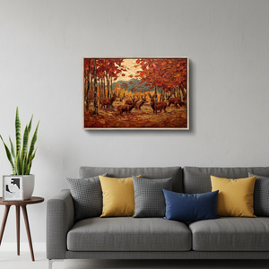 Arte de Pared en Lienzo con Diseño de Bosque Rojo Otoñal, Cuadro Enmarcado Moderno para Sala de Estar, Pintura Decorativa Colgante con Paisaje Otoñal - Product Image 5