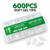 Faux Ongles en Gel Souple Transparent Effet Gelée 600 Pièces Longs Forme Cercueil Couverture Complète 12 Tailles Étiquette Privée Emballage Personnalisé Vente en Gros