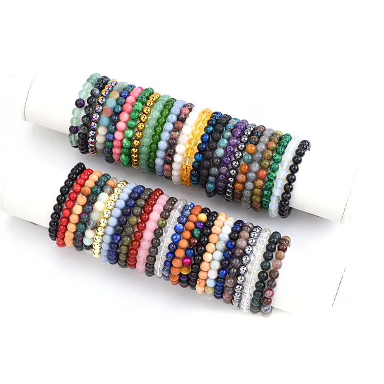 CC 8mm Natural Healing Crystal Rainbow Color Stone Multicolor Fashion Round Mala Beads Wholesale Stretch Bracelet Gemstone Jewel