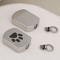 Urne commémorative carrée en acier inoxydable pour poils d'animaux, ouvrable par vis, avec empreinte de patte, pendentif commémoratif