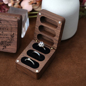 Caja de Almacenamiento de Anillos de Lujo con Cierre Magnético, de Madera de Nogal Cuadrada, Ecológica, con Logotipo Personalizado Grabado, para Joyería de Boda - Product Image 4