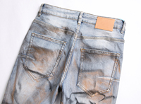 Pantalon à insigne détruit vieilli personnalisé Art Patches Skinny Biker Jean blanc Pantalon slim pour hommes Jeans en jean