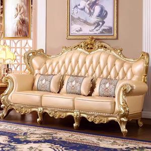 European Modern Luxury Sectional <b>Sofa</b> <b>Set</b> <b>3</b> Seater Genuine Leather Royal Elegant Design for Living Room - Product Image 1