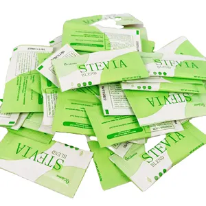 Putih kristal Stevia 1g Sachet dengan rasa Keren & segar makanan bersertifikat Halal Tabletop Steviol Glycosides layanan OEM