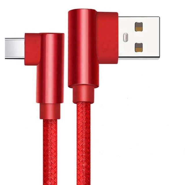 High Quality Right Angle Usb Cable Nylon Fabric 2.1A Charging Data Sync Cable for iphone