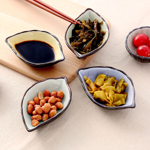 Ceramic Leaf Shape Soy Sauce Dish Set For Condiments And Snacks Pottery Food Serving Plates - Product Image 1