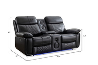 Canapé 2 places en cuir technique, fauteuil inclinable électrique intelligent avec table porte-gobelets, bande LED et haut-parleur