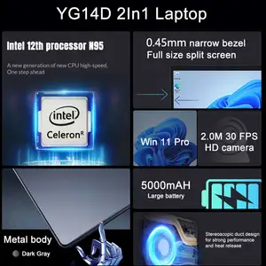 Laptop Gaming Yoga 14 inci 2in1, komputer Notebook Win 11/12 dengan Keyboard 2 dalam 1