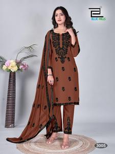Pantalon Kurtis en rayonne de 14 kg avec broderie, ensemble de vêtements pakistanais Kurti Pant Dupatta - Product Image 3