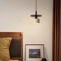 Lustre rustique en pierre jaune et bois, style japonais, avec éclairage LED chaud/blanc pour salles à manger