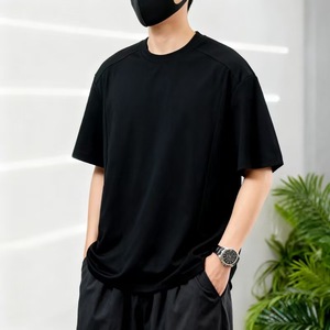 เสื้อยืดแขนสั้นผู้ชาย สีพื้น ระบายอากาศได้ดี ต้านเชื้อแบคทีเรีย ทรงหลวม วัยรุ่นใส่ได้ สีเทา สีดำ สีขาว สีกาแฟ สีเบจอ่อน - Product Image 3