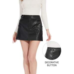 Fahsyee Mini jupe crayon trapèze en similicuir noir pour femme S-XXL grande taille à fermeture éclair extensible à taille haute avec fente décorative - Product Image 6