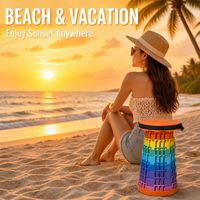 Scenic Shore Sunset Sunscreen Towel Round Plastic Shore Stool for Beach Vacation Sea Wave Golden Hour Holiday Photo Shell