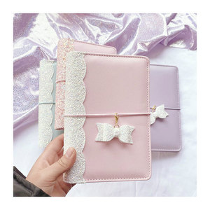 LABON Văn Phòng Phẩm Pu Bìa Tùy Chỉnh Dễ Thương Đính Kim Sa Nhật Ký Cô Gái Dây Thun Tròn Thắt Nơ Sổ Tay 6 Vòng Có Thẻ Dán Dễ Thương - Product Image 1