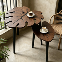 Tables d'appoint gigognes 2 pièces en forme de feuille, tables basses modernes en bois pour salon, bureau à domicile et salle à manger