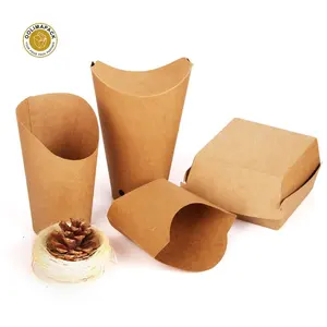 Disposable Custom Take Away Fast Food Cardboard French Fries Paper Cone With Sauce Tray