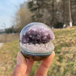 Sfera di Ametista Naturale all'Ingrosso con Drusa, Cristallo Unico a Bocca Aperta, Pietra Curativa per l'Arredamento Domestico - Product Image 4