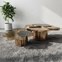 Ensemble de tables basses de luxe, design moderne, forme de pétale, incrustation de marbre, table centrale pour villa, manoir, meubles de projet design