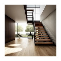 Escalier en bois à poutres en Z de conception nouvelle avec balustrade en verre teinté