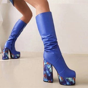 Bottes hautes sexy à talons hauts pour femme, imprimé multicolore, plateforme, chaussures tendance pour femme, automne-hiver, grande taille 43, fermeture éclair latérale - Product Image 4