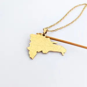 Joyeria Acero Inoxidable Dominican Republic Map Necklace 18k Stainless Steel Necklace Joyeria De Oro Laminado Cadena De Oro 14k