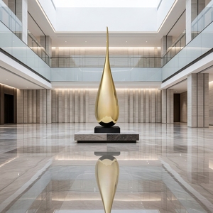 Sculpture Géante Personnalisée en Fibre de Verre en Forme de Goutte d'Eau, Statue Gouttelette en FRP Chromé pour Décoration de Paysage d'Atrium de Centre Commercial - Product Image 3