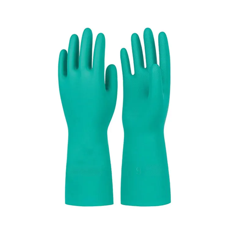 Factory long sleeve green PVC acide oil chemical resistant double dipped grip industrial safety work protective gloves