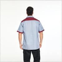 Chemise de travail mécanique bicolore à manches courtes pour homme 2026 avec surpiqûres contrastées renforcées