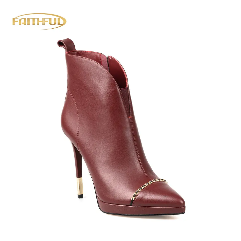 Fashion Genuin Leather Ladmilling Bladegh Thin Heel Shoe Booties Tobillo Y Botin Luxu Inserts Burgundy Velvet ZIP Rubber Solid