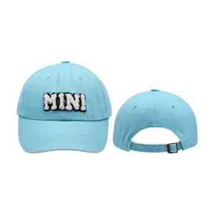 Adjustable 6 Panel MINI Chenille Embroidery Dad Hat Cotton Distressed Washed Vintage Unstructed Baseball Cap Hat For Children
