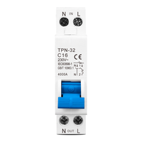 Disjoncteur miniature Tomzn 18mm TPN 1P+N 6A 10A 16A 20A 25A 32A pour montage sur rail DIN, interrupteur domestique miniature