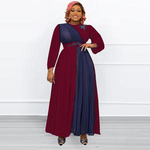 Robe en mousseline de soie décontractée grande taille tendance, robe de soirée élégante longue jusqu'au sol, robe maxi plissée en dentelle pour l'église avec ceinture - Product Image 3