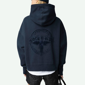 Sudadera con capucha para mujer 26 Spring French Niche <span class=keywords><strong>ZV</strong></span>, estilo versátil, con estampado flocado de ángel en la espalda, forro polar y letras - Product Image 3