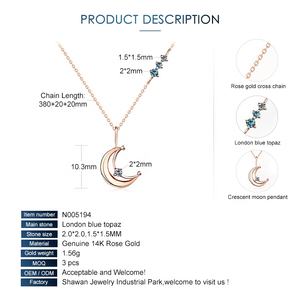 Collar de oro de 14k con Topacio Azul y luna creciente, joyería de mujer - Product Image 6