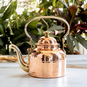 Vintage Hammered Brass Tea <b>Kettle</b> Lid Metal Handle Eco-Friendly 1.8L Capacity Water Pot Decorative Kitchenware Telover - Product Image 5