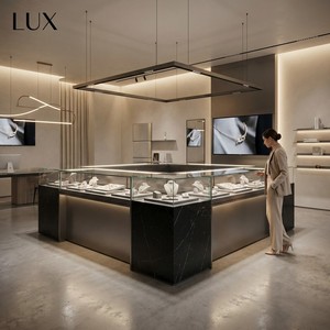 LUX Hot Sale Chinese Jewelry Showcase Black Color Wood Jewellery Showroom Counter Showcase Wooden <b>Display</b> <b>Tables</b> for Jewelry - Product Image 2