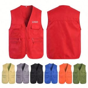 Gilet d'été fin pour homme grande taille, croisé, multi-poches, avec logo personnalisé, idéal pour la photographie et la pêche - Product Image 2
