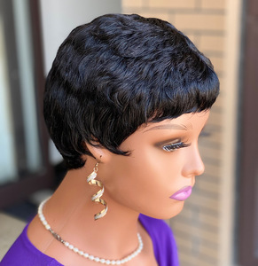 <span class=keywords><strong>Parrucche</strong></span> di <span class=keywords><strong>Capelli</strong></span> Umani Lisci da 4 Pollici Colore Nero Naturale Brasiliano Economiche Parrucca Corta Pixie Cut Sintetica per Donne di Colore - Product Image 3