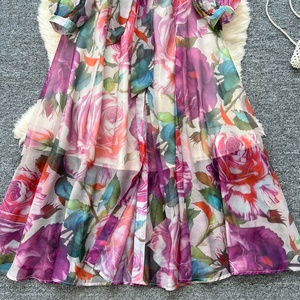Vestido de mujer de alta gama con cuello de solapa con cuentas, manga larga, estampado, <span class=keywords><strong>para</strong></span> primavera, con lazo en la cintura y abotonadura sencilla. - Product Image 4